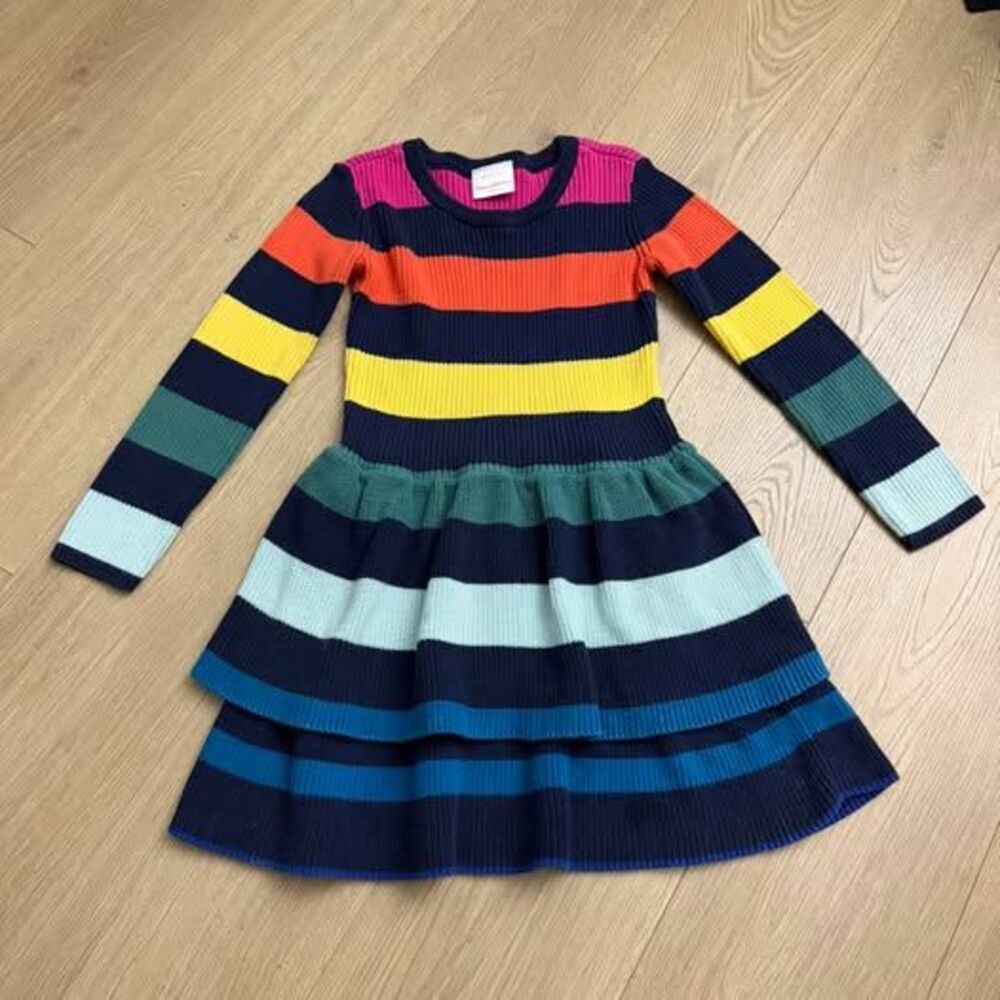 Hanna Andersson Striped Knit Tiered Dress Size 6-7